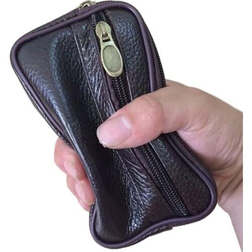 Men Fanny Pack Mobile Phone Coffee Color Genuine Cow Leather Zipper Coin Purse Pocket Pouch Short Bag Casual Waist Packs Man Bag