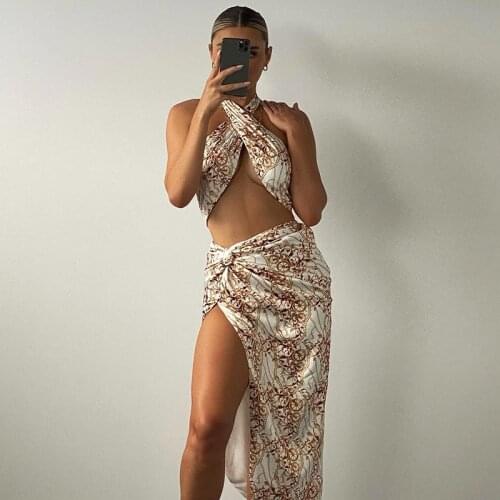 Floral Print Long Skirt Women Sexy Chic Side Split Twist Asymmetrical Maxi Skirt Ladies Casual Streetwear Summer Party Outfits