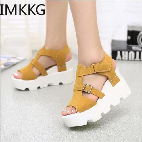 Sandalias mujer 2019 Thick heel Shoes Fashion Buckle Platform Roman style wedges shoes for women Open Toe Summer Sandals A00251
