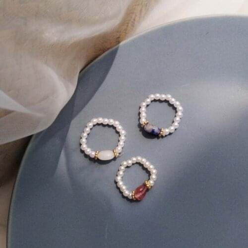 Simulated Pearl Beaded Rings for Women Elegant Minimalism Finger Elastic Adjustable Rings Fashion Wedding Party Jewellery Gifts
