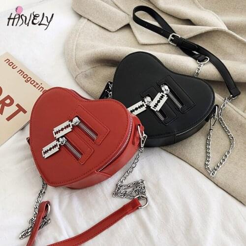 HISUELY 2021 Women Purses And Handbag Fashion Red Love Heart Shape Shoulder Bag Chain Crossbody Bag Ladies Clutch Bags BG827 Q5