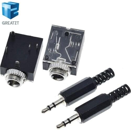 10PCS Hot sale 5 Pin 3.5mm Stereo Audio Jack Socket PCB Panel Mount for Headphone With Nut PJ-324M + 3.5mm stereo audio plug