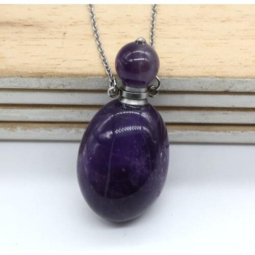 100-Unique 1 Pcs Stainless Steel Perfume Bottle Natural Amethysts Pendant Essential Oil Necklace Link Chain Jewelry