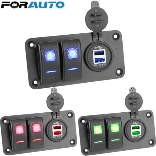 12-24V Circuit Control Socket Switch LED Rocker Switch Panel Dual USB Port Interior Parts Car Charger for Car Marine Ship