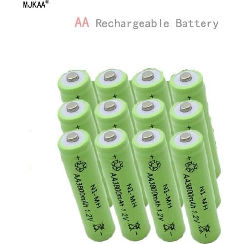 12Pcs Ni-MH 1.2V 3800mAh Green AA Rechargeable Nickel-metal Hydride Battery 14mm*50mm