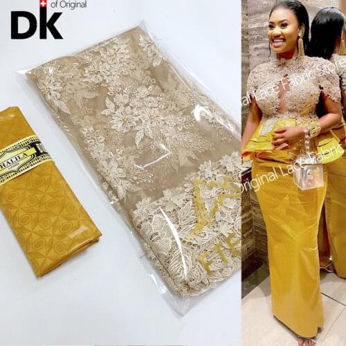 2.5+ 2.5 Yards Bazin Riche Gextczer With Collocation Tulle Net Lace For Sewing Guipure Nigerian Embroidered For DIY Dresses Sew