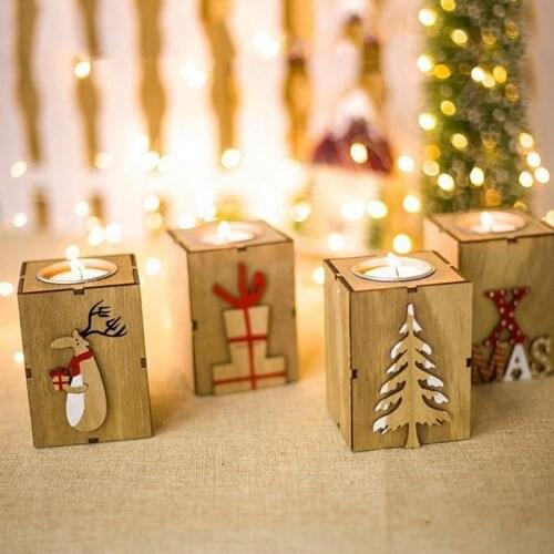 2021 Wood Candle Holders Tealight Candlesticks Lantern Vintage Christmas Decorations for Home New Year Party Decor Gifts