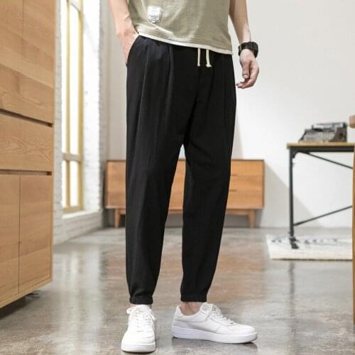 2021 New Chinese Style Mens Cotton and Linen Casual Trousers Mens Beam Foot Trousers Plus Size Harem Pants Male Bloomers