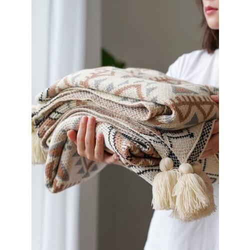 2021 new Simple knitted wool bohemian shawl blanket acrylic fiber napping blanket winter decoration blanket sofa cover blanket