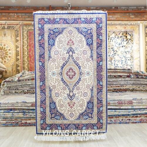 YILONG 3'x5' Persian silk carpet floral handmade vantage exquisite turkish silk rugs (ZQG457A)