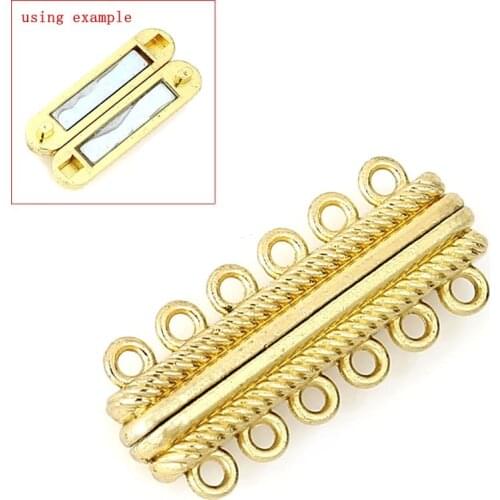 8SEASONS Magnetic Clasps Rectangle 2 Row Gold color Stripe Pattern Carved 3.3cm x 1.4cm,5PCs (B31793)
