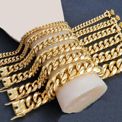 Bling New Stainless Steel Miami Curb Cuban Chain Bracelets Dragon Casting Clasp Lock Bangle Hip hop Men Rapper Jewelry Bracelet