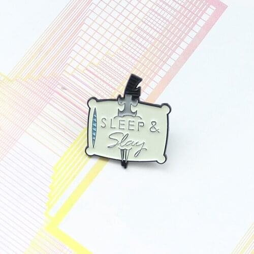 Sleep Rest "Sleep&Slay " Brooches Knife Pierced The Pillow Healthy Stifle Sleep Health Gloomy Pins Unisex Medal Decoration