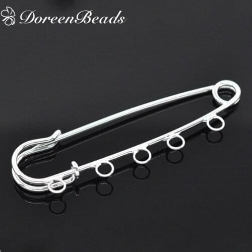 DoreenBeads Zinc Alloy Pins Safety Brooches Silver Color 5 Holes Fastening Sewing DIY Cloth Dress Jewelry Findings 7x2cm,20PCs