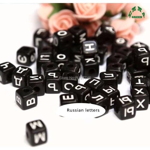 Beads for Kids Black Russian Letter Beads for Jewelry Making 6mm 3000pcs Russia Beads with Letters Square Beads