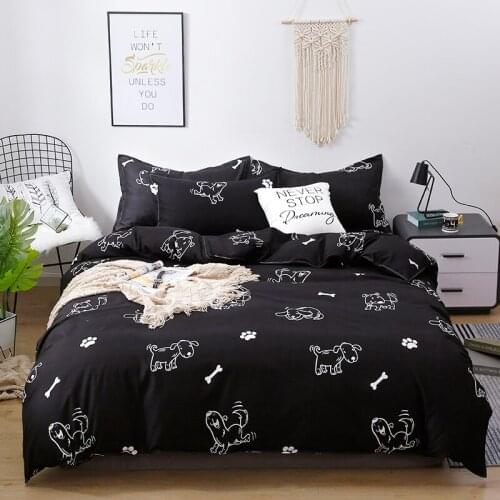 Dog Black Cartoon Kawaii Comforter Bedding Set Cute Luxury Fashion Kids King Queen Twin Size Bed Linen Duvet Cover Set Gifts