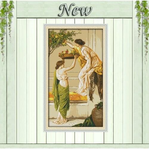 Flower women,11CT pattern print on fabric DMC 14CT Cross Stitch kit,all embroidery needlework Set,Beauty Europe girl Home Decor