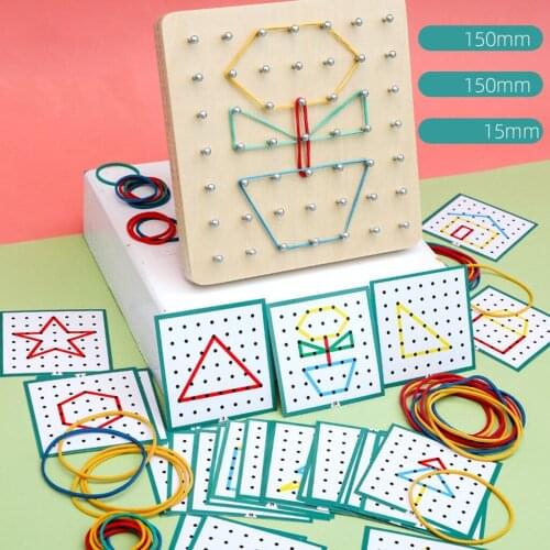 Wooden Geoboard Mathematical Manipulative Graphical Toy with Cards for Kids