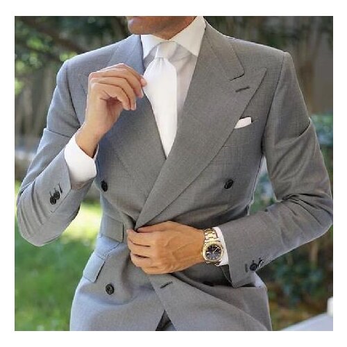 Mens Suit Light Grey Costume Homme Men Suits Double Breasted Wedding Suits For Men Slim Fit Mens Prom Tuxedos Blazer Groom Suit