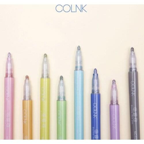 Glitter Marker Pen Double-line Draw Marker Fluorescent Colors Double-Outline Metallic Marker 8Colors Highlighter Marker Painting