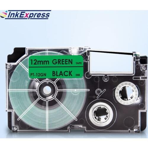InkExpress 12mm XR-12GN Tape For CASIO XR 12GN Label Tape Black on Green Tape Printer Ribbon For CASIO Label Maker KL-100 KL-120