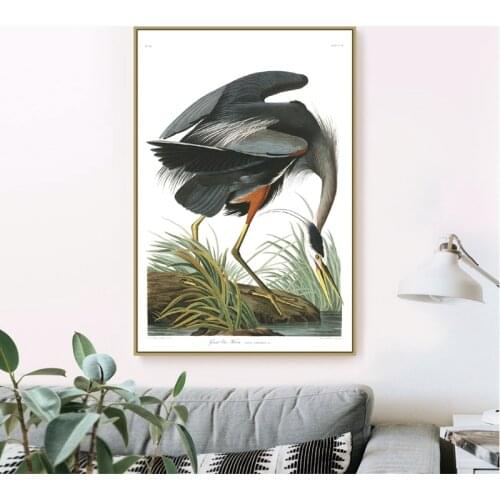 ARTCANVAS Great Blue Heron Bird Canvas Art Prints Seabird Coastal Beach Vintage Poster Wall Pictures Home Room Decor