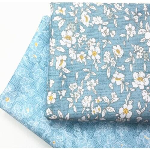 Pretty Blue All Over White Blooming Flowers Printed Cotton Fabric Floral Fabric For DIY Sewing Bedding Quilting Clothing DIY fab