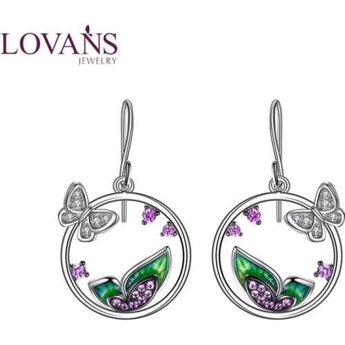 LOVANS Women Hollow Earrings Butterfly Hoop Dangle Earrings Enamel Zircon Jewellry Christmas for Ladies