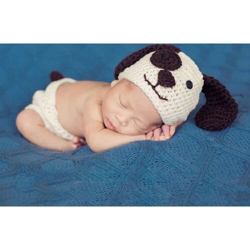 Lovely Puppy Dog Designs New Born Baby Props For Photography Crochet Photoshoot Baby Outfit Knitted Baby Animal Beanie Winter