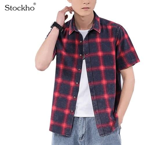 Mens Short-Sleeved Shirt 2021 Fashion Plaid Cotton Mens Shirt Short-Sleeved T-Shirt Casual Tops Travel Work New Jacket 18-35Y