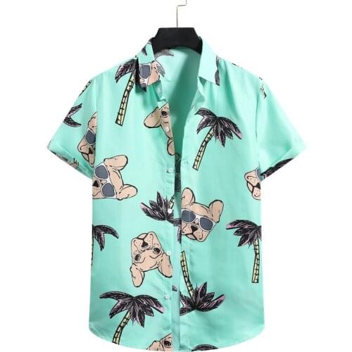 Mens cardigan short sleeve Hawaiian beach flower T-shirt mens high collar T-shirt mens clothing trend casual and comfortable