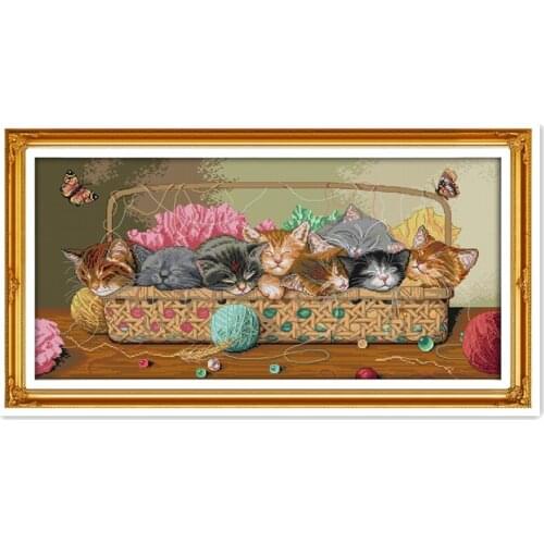 Newborn Kittens In The Basket cross stitch kits Embroidery Cross Set DIY Set Needlework Chinese Counted Cross Stitch Patterns