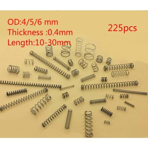 High quality 304 stainless steel compression spring Repair spring suit Return spring thickness 0.4mm OD4/5/6 10-30length 225pc