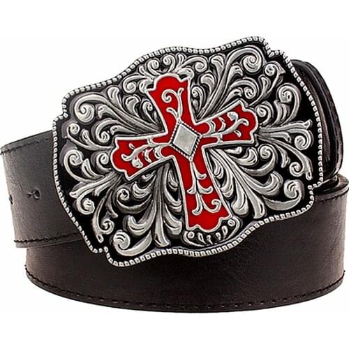 Fashion mens belt Retro cross totem punk rock style metal crosses pattern Arabesque belt cool Hip Hop Dress Up waistband women
