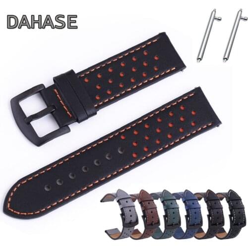Genuine Leather Watch Band 18mm 20mm 22mm 24mm Watch Strap for Samsung Huawei Amazfit Plum Hole Replacement Leather Strap w pins
