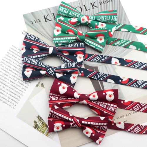 Christmas Parent-Child Bowtie Set Cotton Xmas-Pattern Festival Theme Tie Xmas-Pattern Lovely Kids Pet Mens Bow Tie Party Gifts
