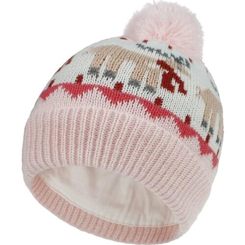 Boys Girls Cute Lined Skull Cap Kids winter Pom-Pom Hats Cartoon Knit Hat Infant Warm Beanie Two layers Crochet Pom Beanie H235S