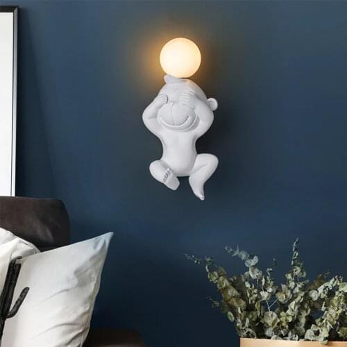 Cute Resin Doll Wall Light Monkey Bear Mouse LED animal lamp Children Room Wall Light with G4 Bulb child room wall lamp