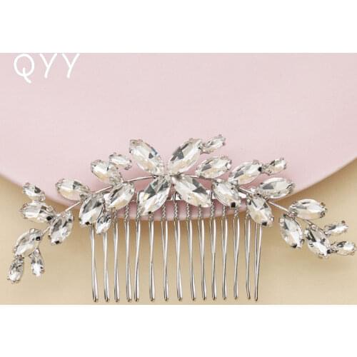 Bridal Wedding Accessories Leaf Crystal Hair Comb Clips Jewelry Silver Color Hair Pins for Women Ornaments Bride Headpiece