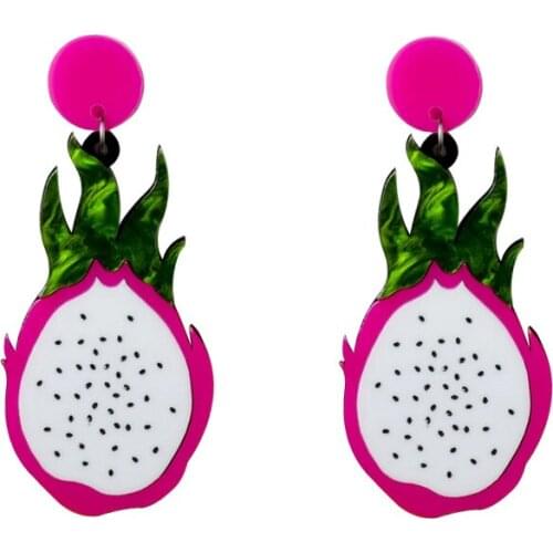 Fashion Exaggerated Acrylic Avocado Earrings Orange Red Dragon Fruit Women Party Summer Accessory