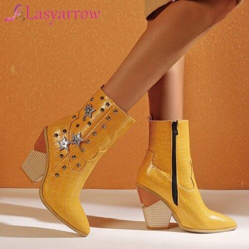 Lasyarrow 2020 New Arrivals Plus Size 48 High Heels Boots Comfy Warm Short Plush Spike Heel Pointed Toe Zip Ip Ankle Boots Woman