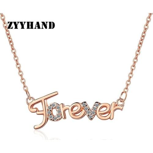 Forever Rose-Gold Clean Stone Women Necklace Cross Chain AAA Zircon Letter Lady Romantic Wedding Lady Neck Jewelry