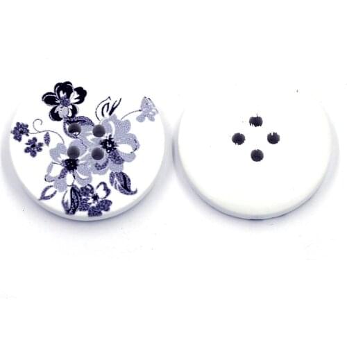 10PCS 30mm Round White Wood Sewing Buttons Flower Pattern 4 Hole For Scrapbook Crafts Ornaments Apparel Clothing Gift Card Decor