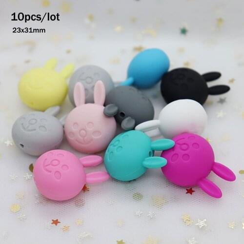 10Pcs Rabbit Perle Silicone Beads Animal Baby Teething Necklace Bead For Jewelry Making DIY Silicone Kralen Mordedores Baby Toys