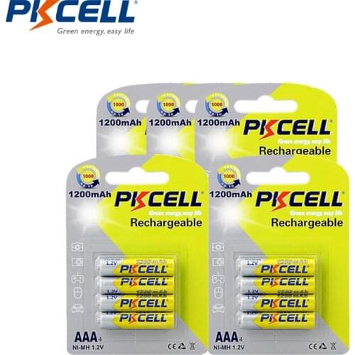 20pcs/5cards PKCELL Batteries 1.2V 1200mah NIMH AAA Rechargeable Battery 1200mAh NI-MH AAA batteries batteria real capacity