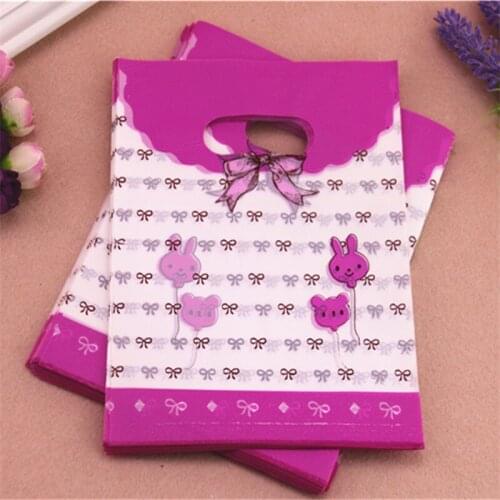 2016 New Design Wholesale 100pcs/lot 15*20cm Hot Pink Plastic Packaging Bags With Small Bow-not Birthday Gift Bags