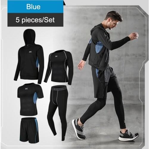 2021 5 Pcs/Set Mens Tracksuit Gym Fitness Compression Sports Suit Clothes Running Jogging Sport Wear Exercise Workout Tights