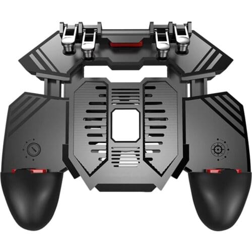 AK77 6 Fingers Fire Trigger PUBG Mobile Gaming Shooter Controller Gamepad Grip With Dual Cooling Fans Mobile Phone Radiator