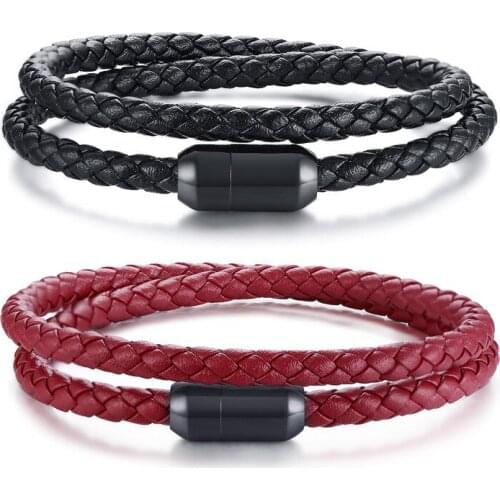 BC Round Rope Leather Bracelets Charm Male Jewelry Braided Leather Bracelet Handmade Bracelet with Magnetic Clasps