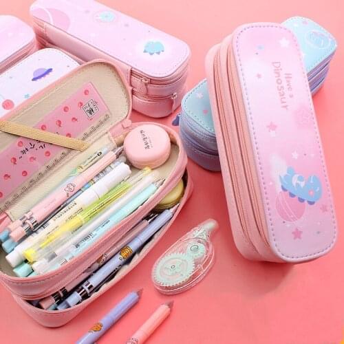 NEW Kawaii Cute PU Leather Cartoon Pencil Case School Student Supplies Pen Box Pencil Bag Stationery Storage Bag 050038